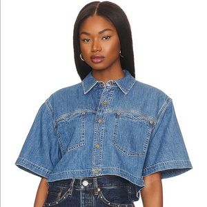 Brand new from Revolve Re/done Oversized Crop Shirt in Stoned Ciel. Size XS